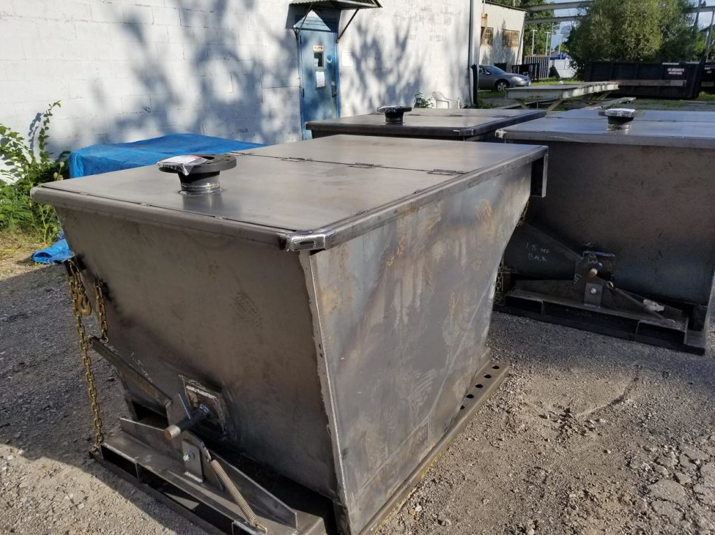 Custom self dump hoppers with lids and flange connection